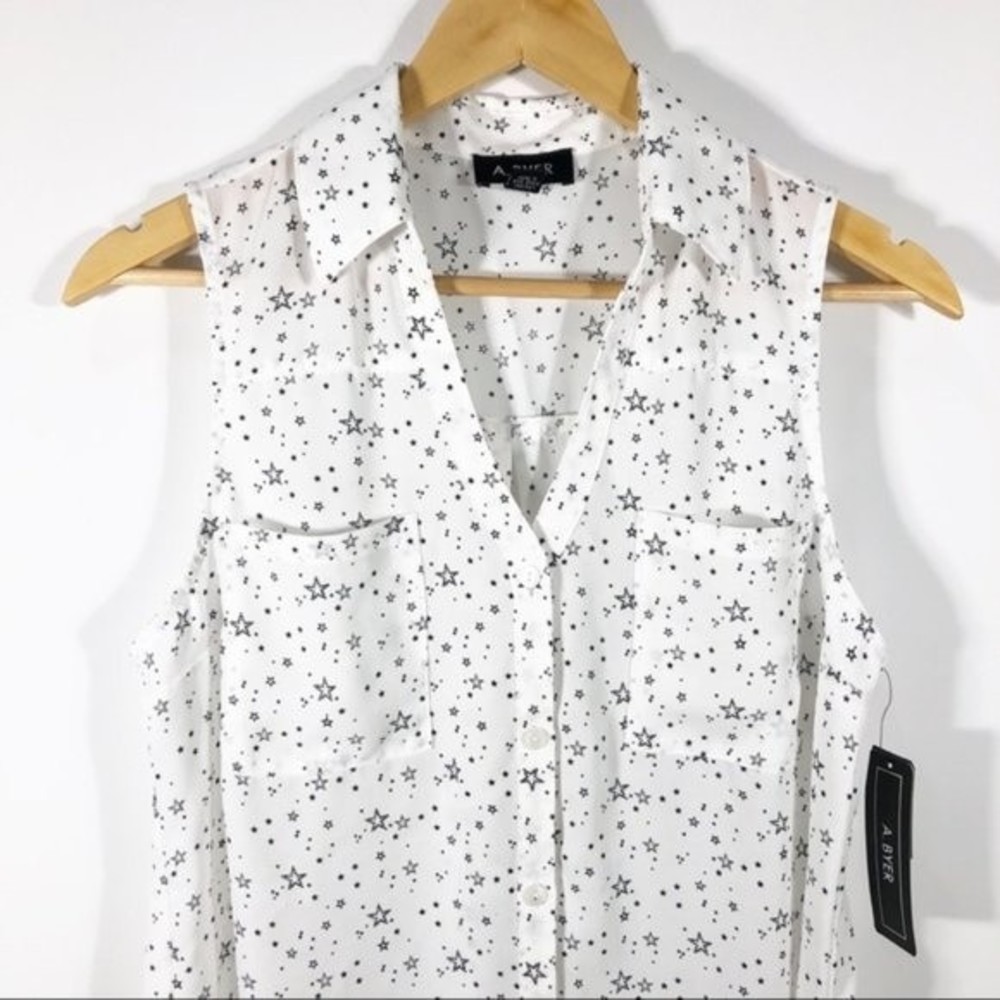 A. Byer Star Print Crepe Button Down Sleeveless